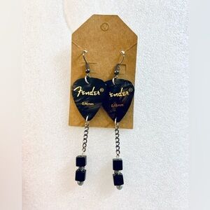Charcoal Femder guitar pick earrings